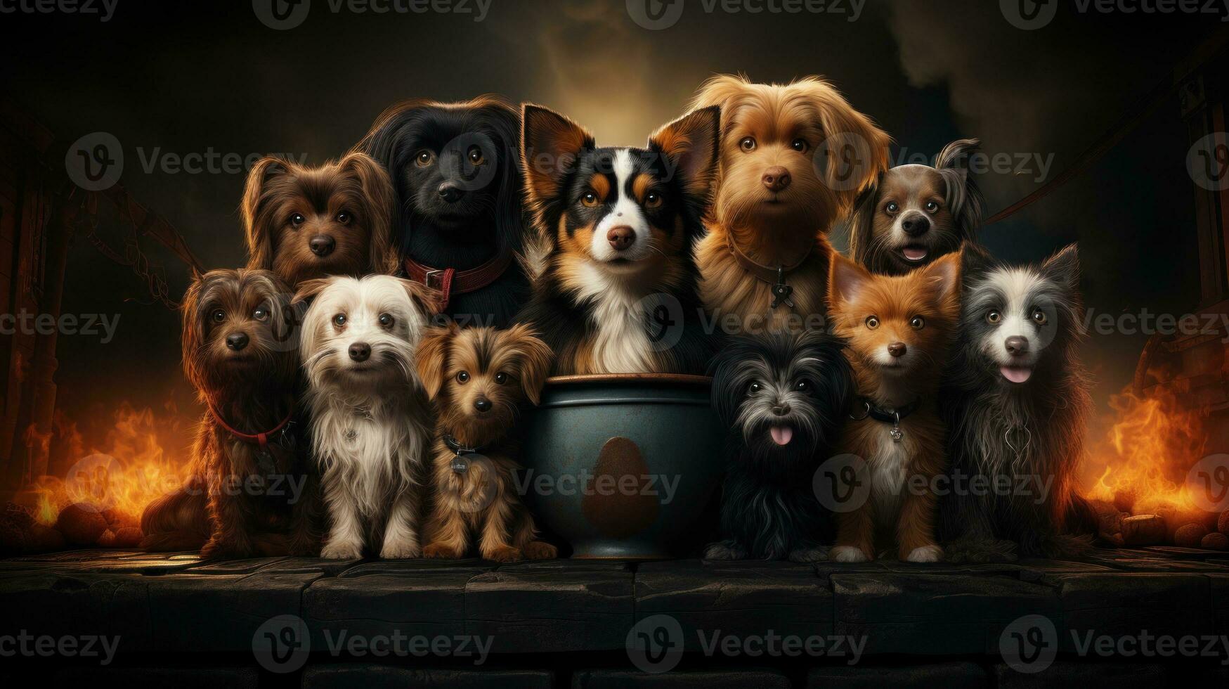 Group of dogs border collie and shetland sheepdog in studio AI Generative photo