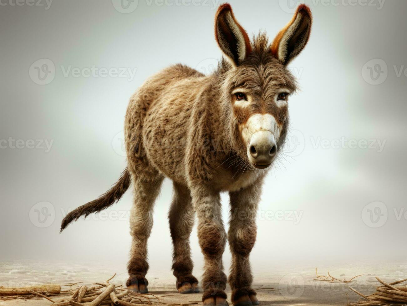 Portrait of a donkey on a gray background. Close-up. AI Generative photo