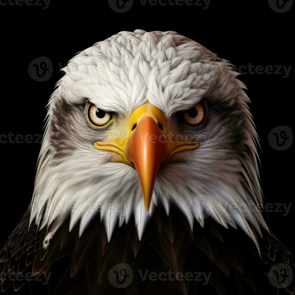 Bald Eagle Portrait Isolated on Black Background. 3d Rendering AI Generative photo