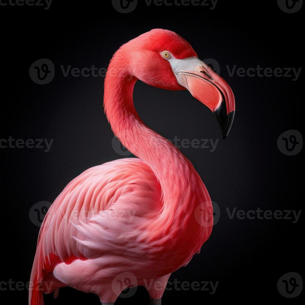 Flamingo on a black background. 3d rendering. Illustration.  AI Generative photo