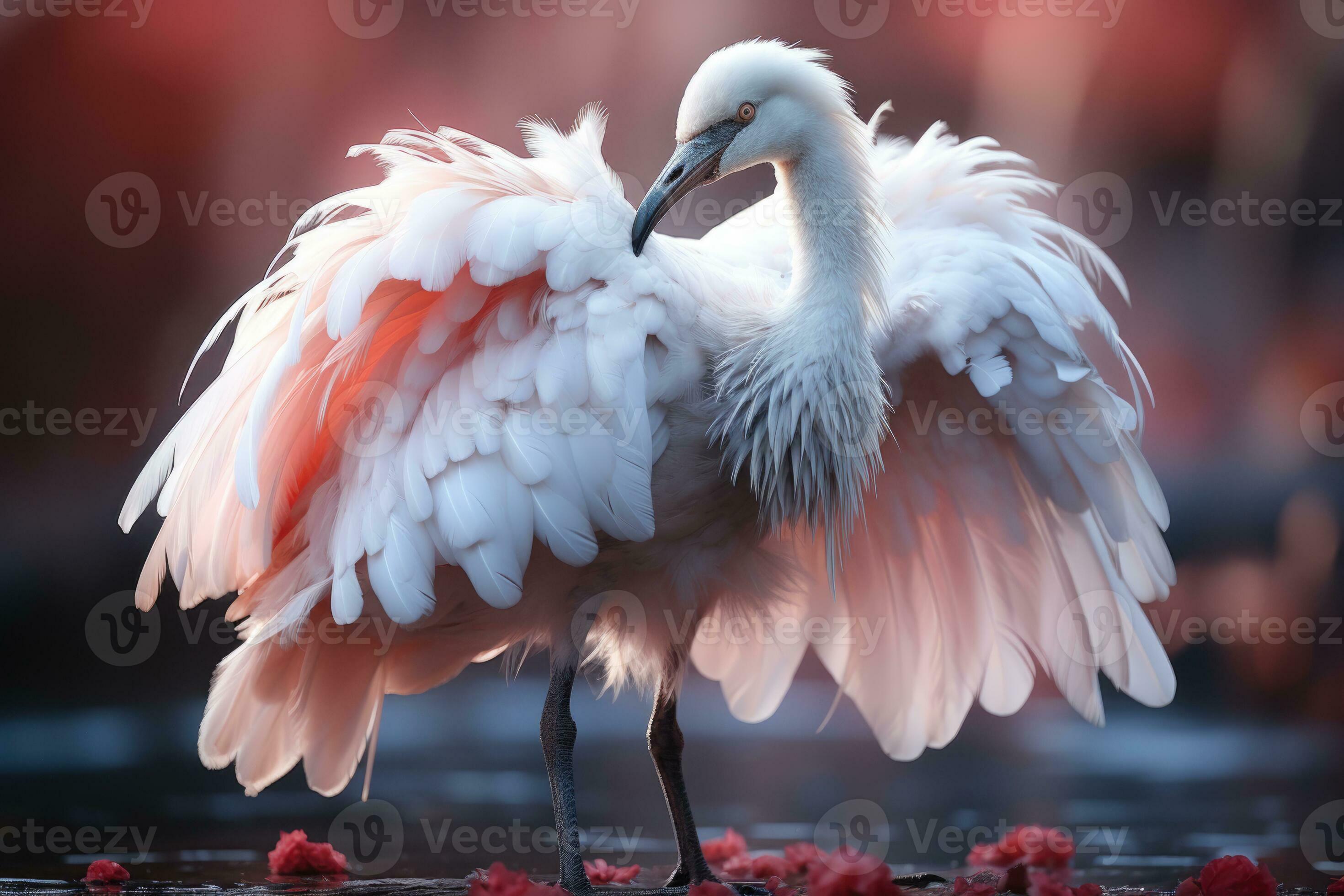Pink feathers. Flying fluffy swan, falling flamingo 3d wings feather, By  YummyBuum
