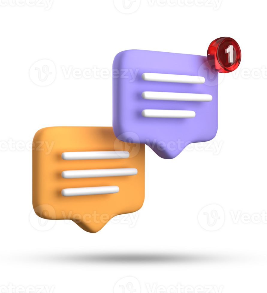 3d rendering of speech bubble with notification icons, 3D pastel yellow blue chat icon set. Set of 3d speak bubble. png