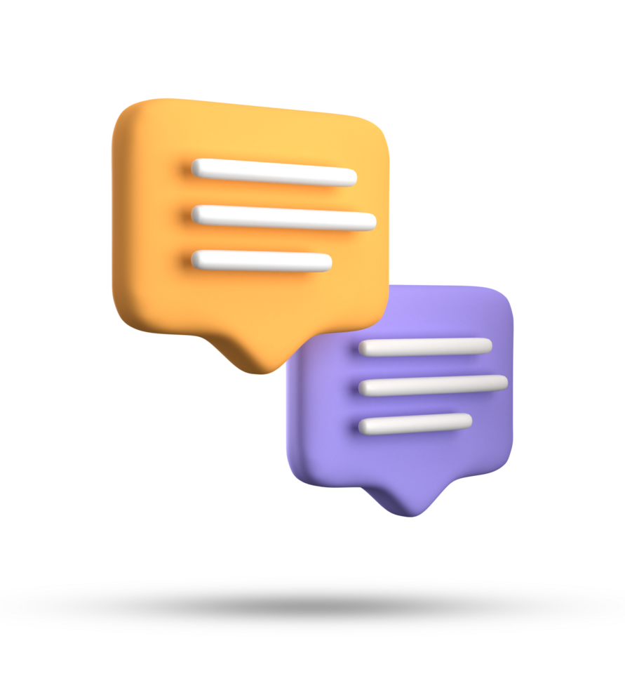 3d rendering of speech bubble with notification icons, 3D pastel yellow blue chat icon set. Set of 3d speak bubble. png