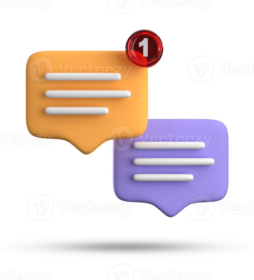 3d rendering of speech bubble with notification icons, 3D pastel yellow blue chat icon set. Set of 3d speak bubble. png