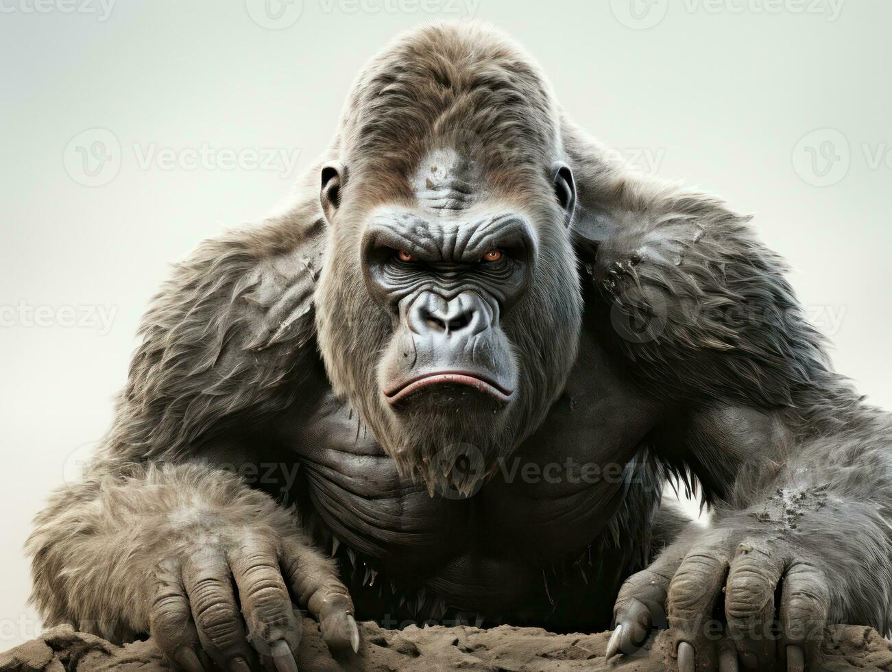 Portrait of a western lowland gorilla sitting on the rock. AI Generative photo