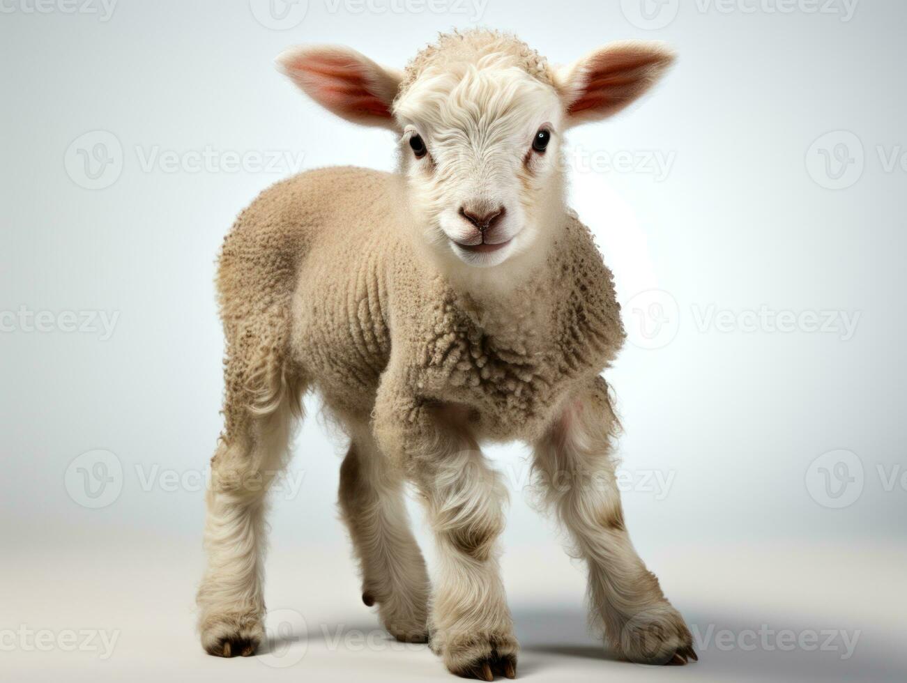 Studio portrait of a young lamb standing on gray background with copy space AI Generative photo