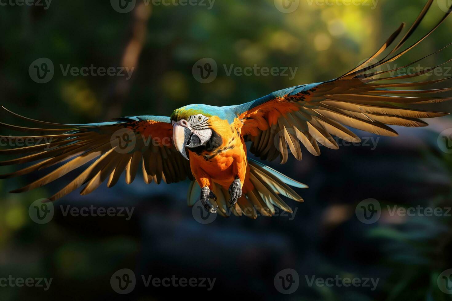 Beautiful Scarlet macaw parrot in the forest. close-up. AI Generative photo