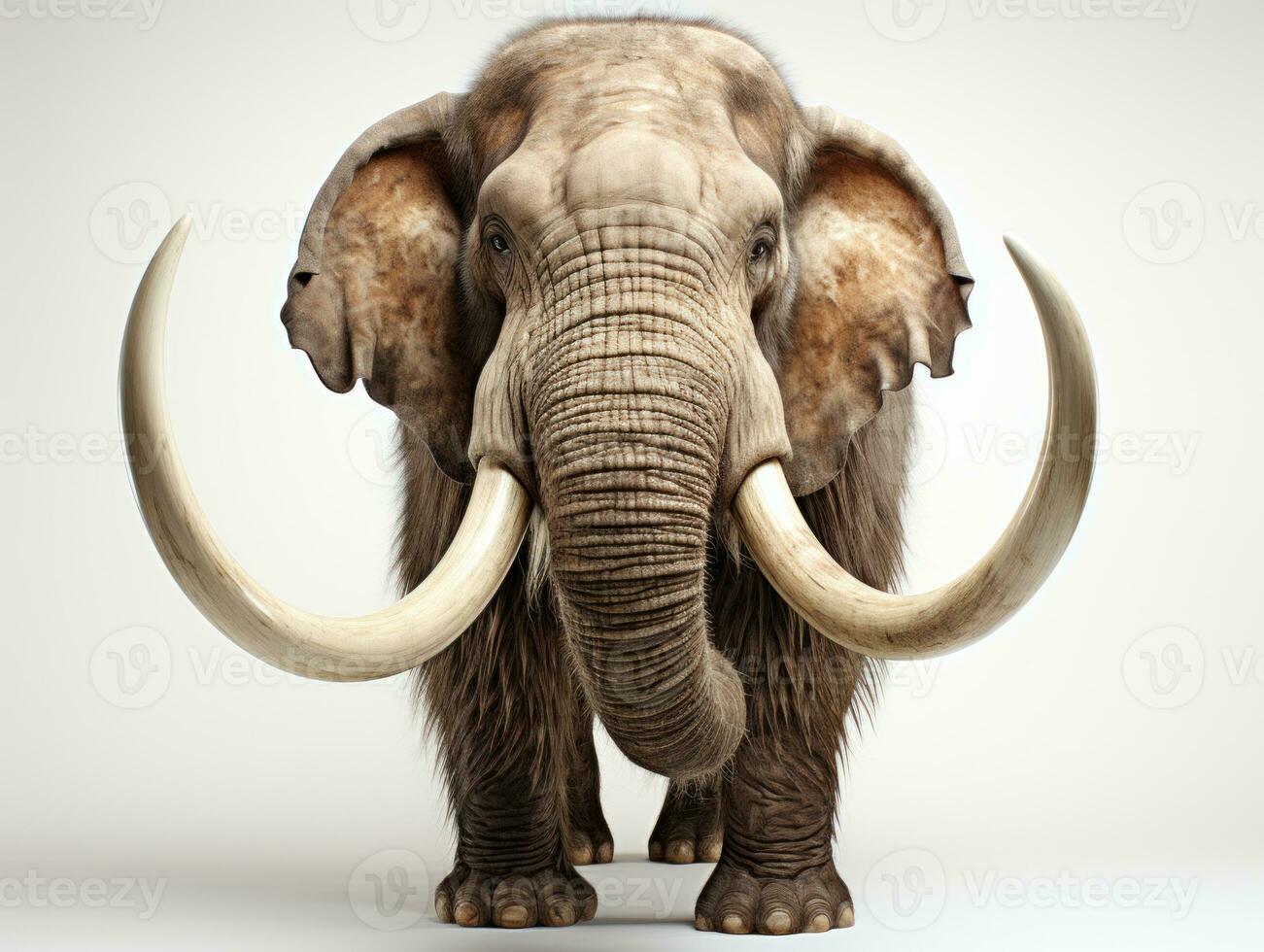 3D rendering of a woolly mammoth isolated on a white background. Funny mammoth with long horns on white background. 3D illustration. AI Generative photo