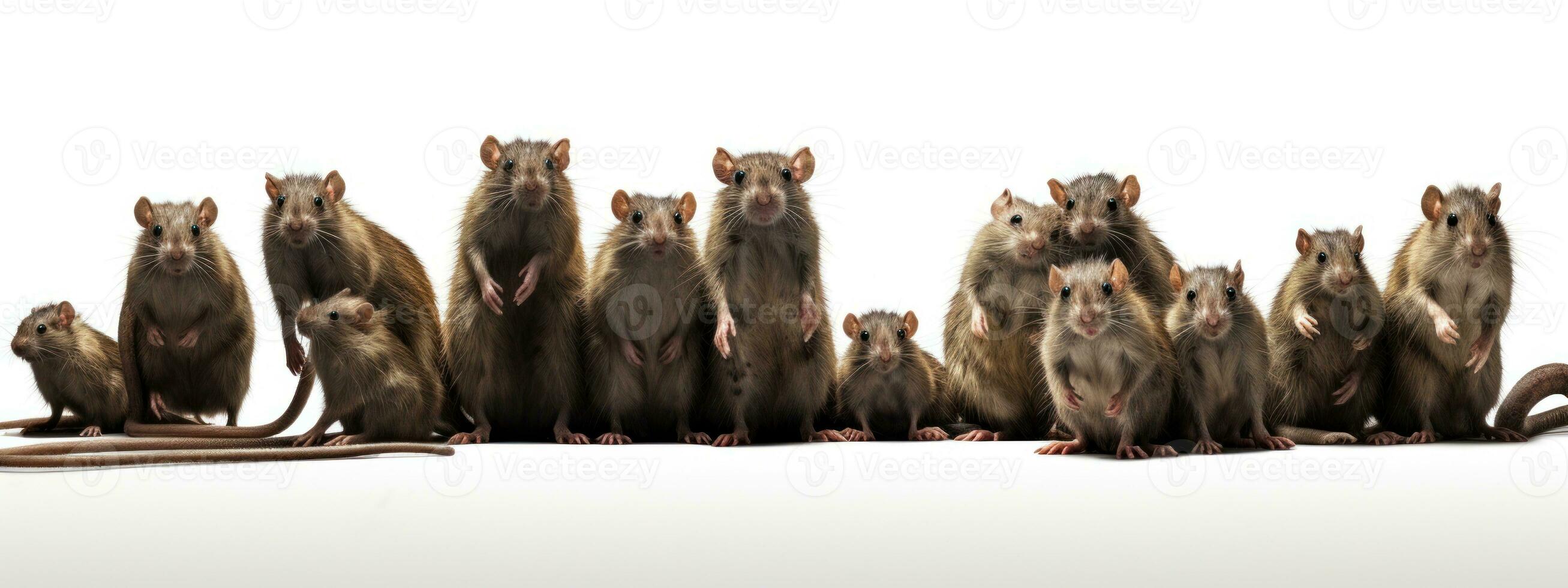 Group of rat in front of a white background with space for text AI Generative photo