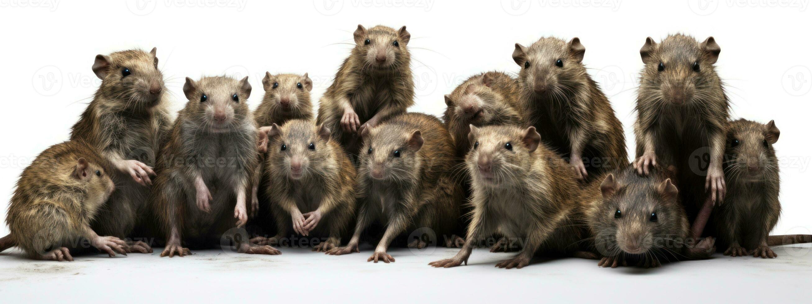 Group of rat in front of a white background with space for text AI Generative photo