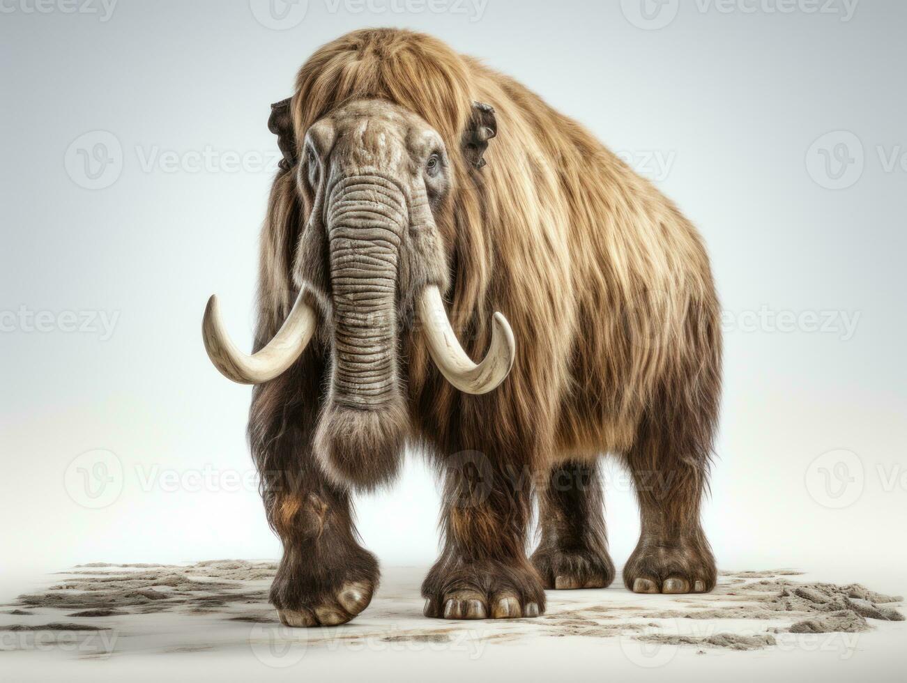3D rendering of a woolly mammoth isolated on a white background. Funny mammoth with long horns on white background. 3D illustration. AI Generative photo