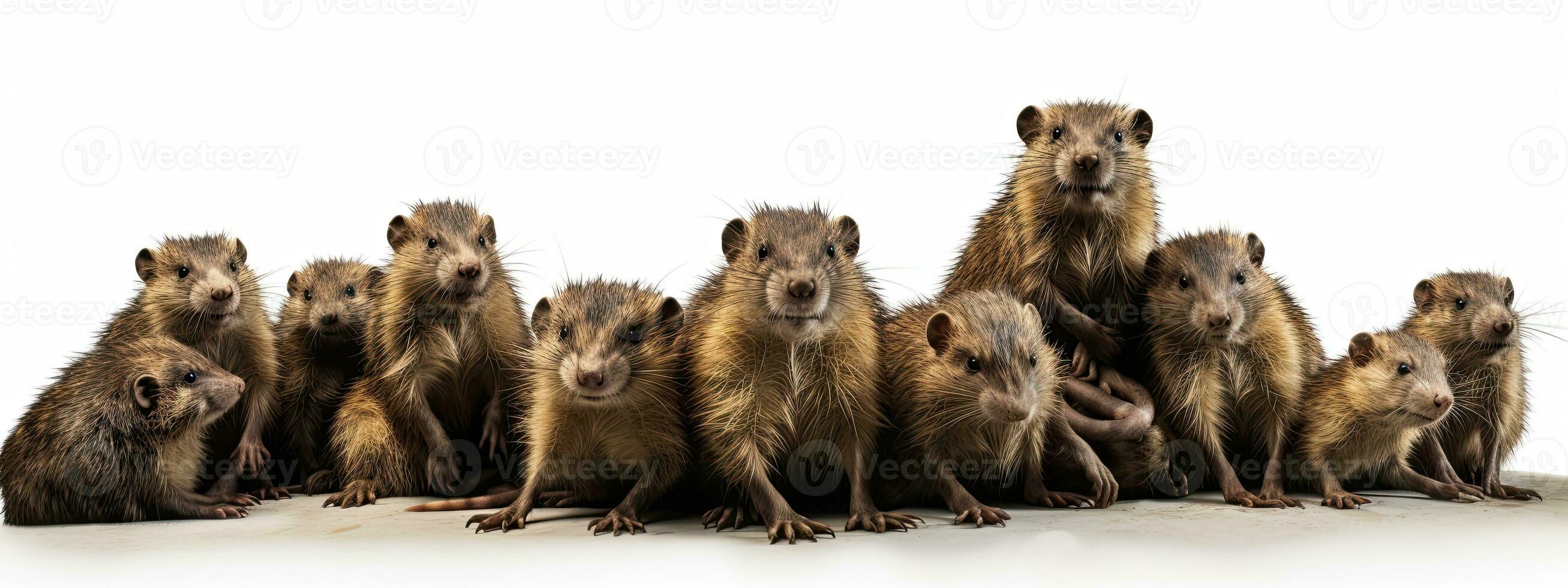 Group of rat in front of a white background with space for text AI Generative photo