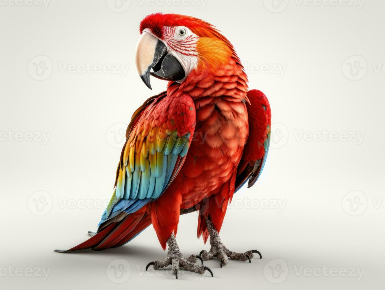 Red macaw parrot isolated on white background. 3d illustration. AI Generative photo