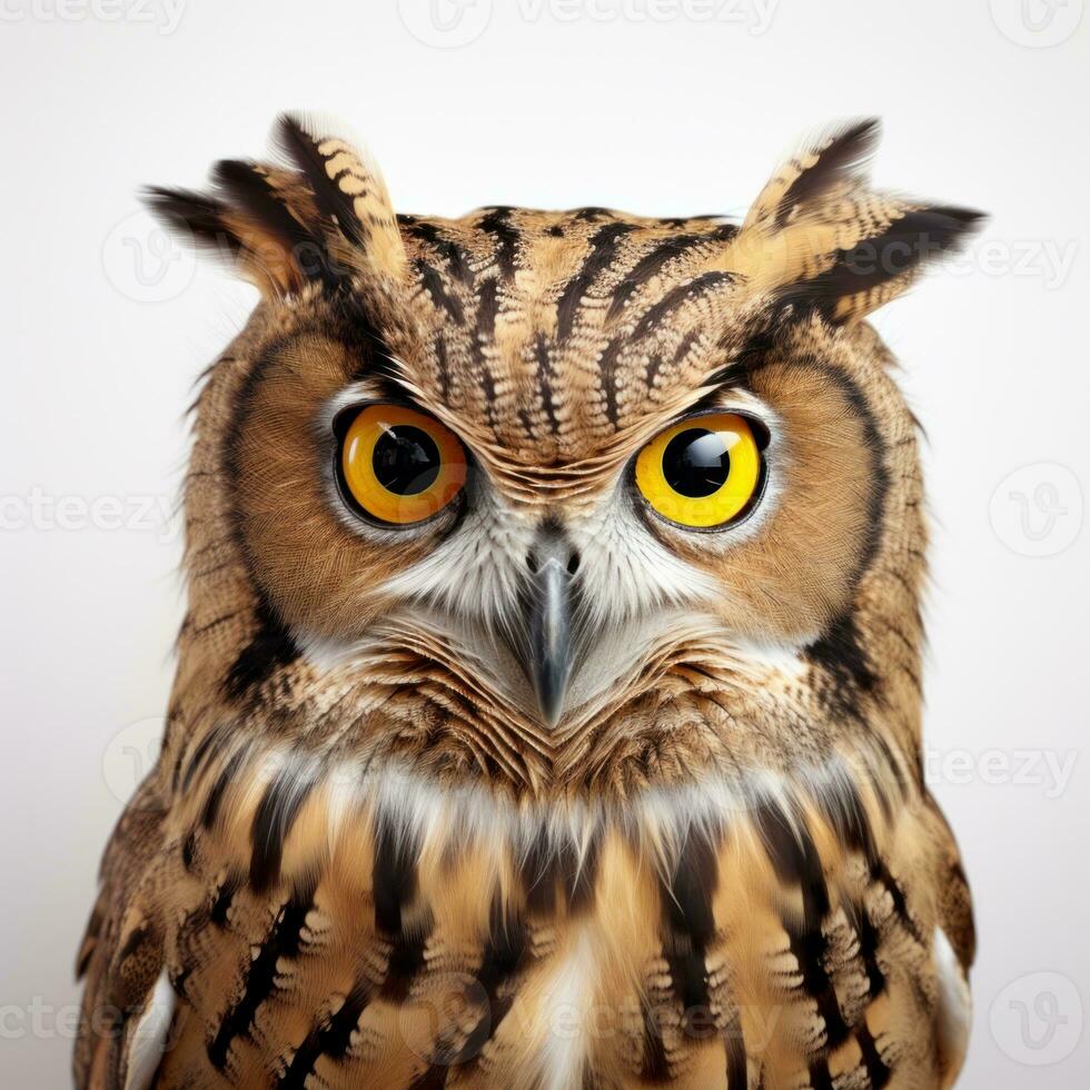 Portrait of a beautiful owl isolated on a white studio background. AI Generative photo