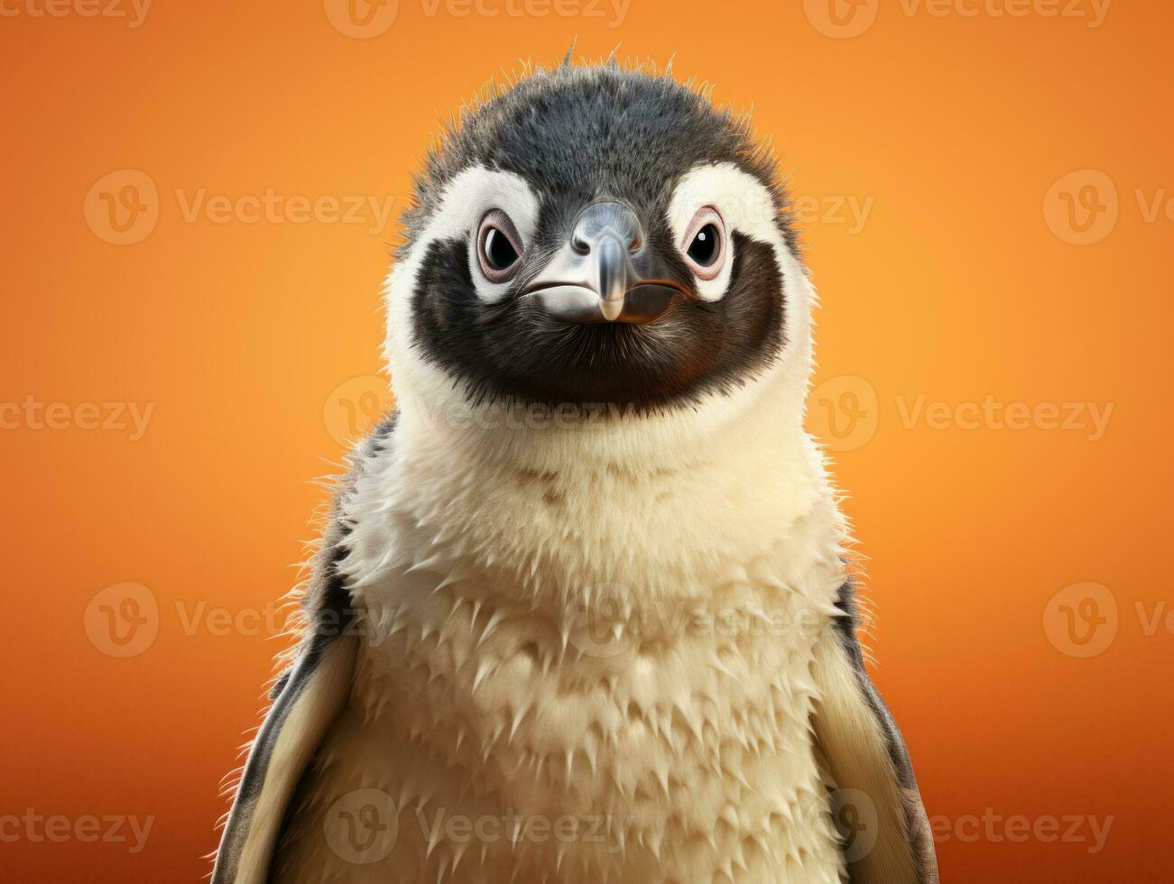 Penguin on a orange background. 3D rendering. Front view.AI Generative photo