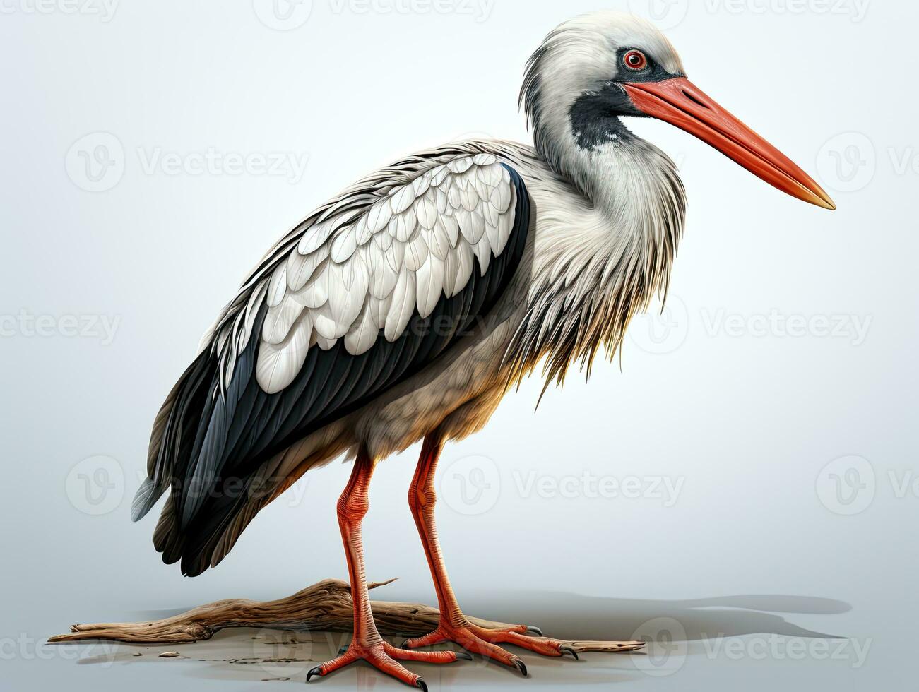 White stork on a gray background. 3d rendering, illustration. AI Generative photo