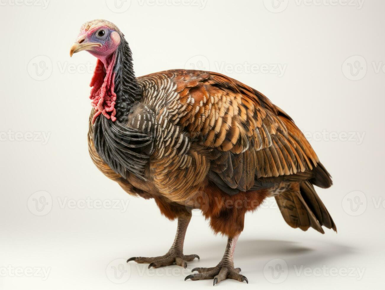 Turkey isolated on a white background. Studio shooting. Side view. AI Generative photo