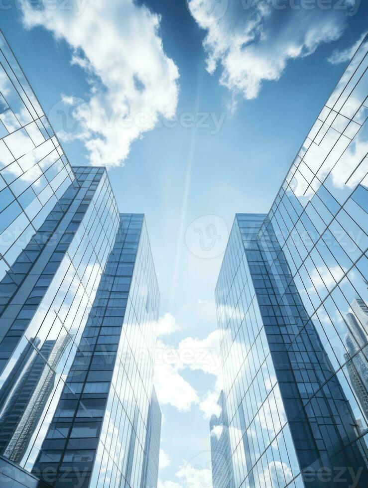 Skyscrapers in business district with blue sky and white clouds. AI Generative photo