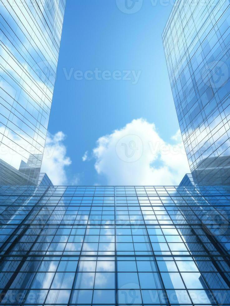 Skyscrapers in business district with blue sky and white clouds. AI Generative photo