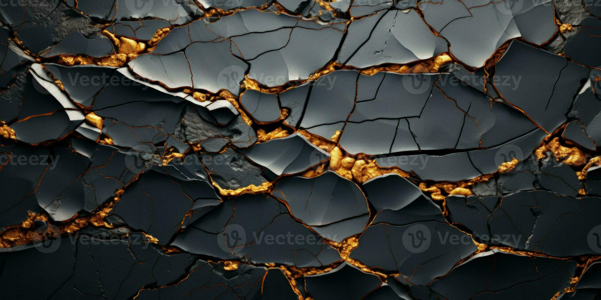 Black marble background with gold veins. 3d rendering, 3d illustration. Magnificent vein of gold in the big black rock. AI Generative photo