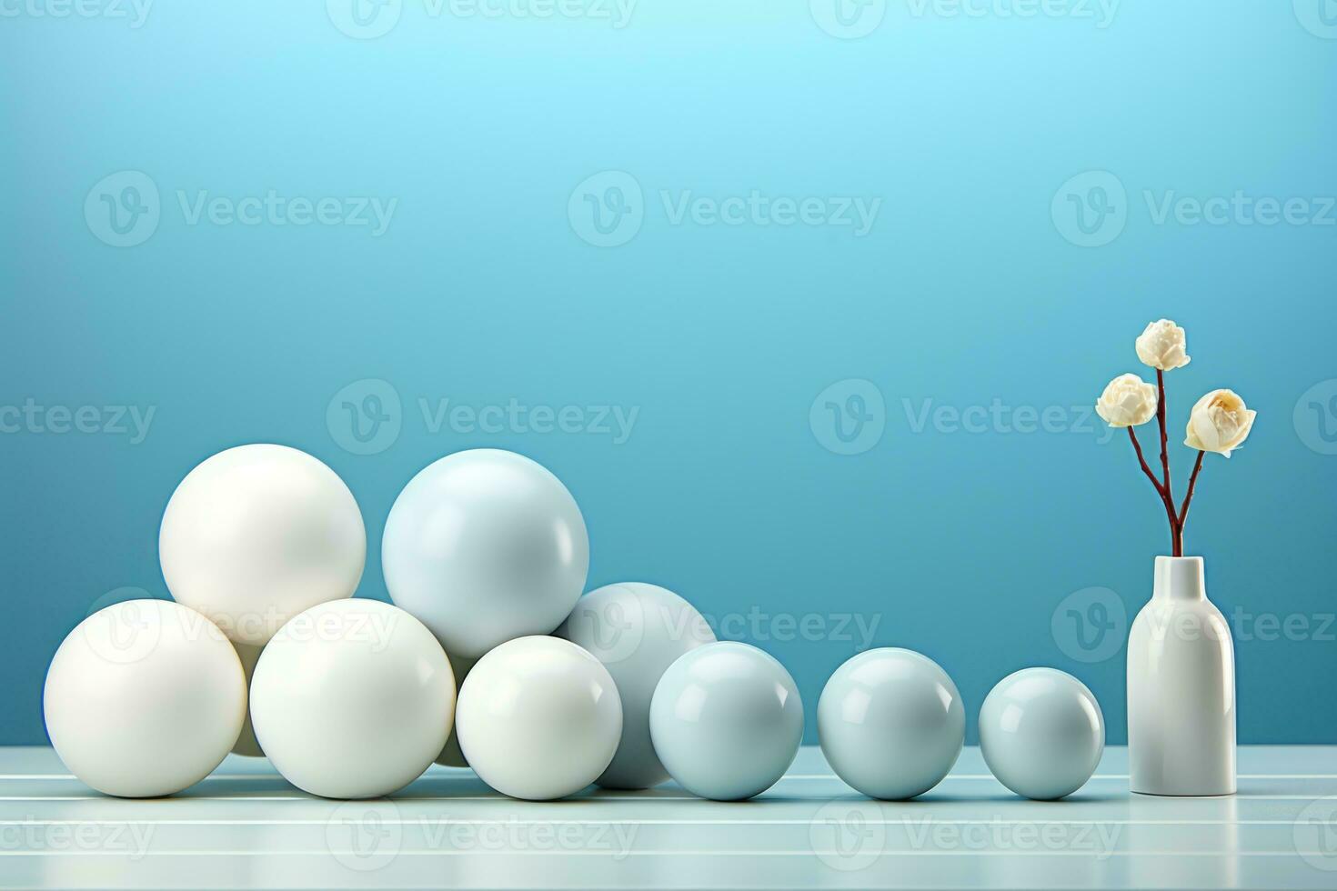 3d render of white and blue balls in a vase on a blue background. copy space. AI Generative photo