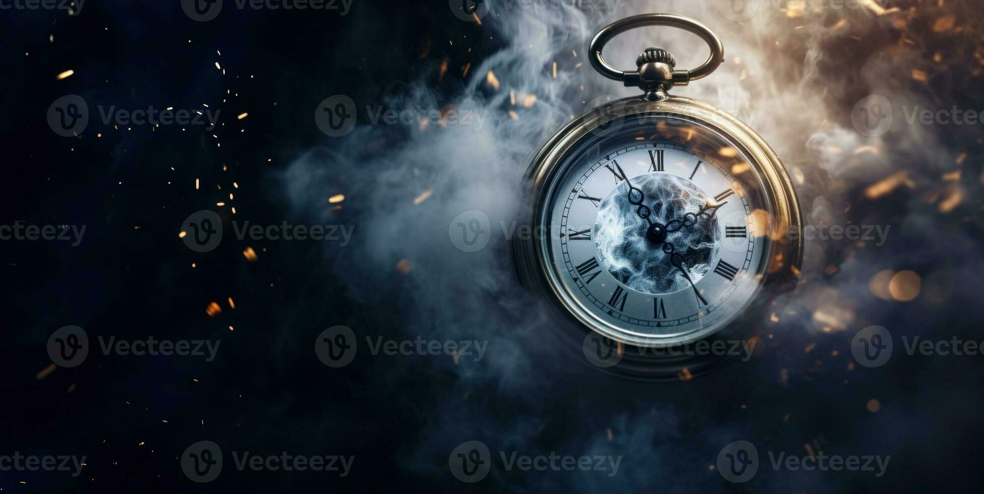 Burning alarm clock on fire background. Time is running out concept. AI Generative photo