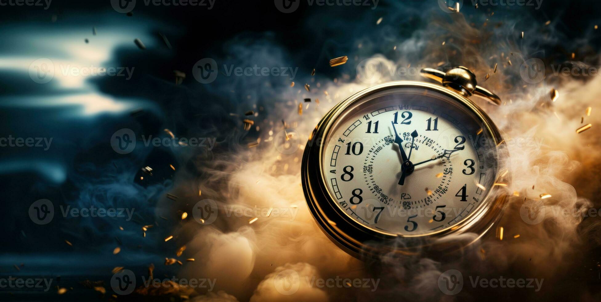 Burning alarm clock on fire background. Time is running out concept. AI Generative photo