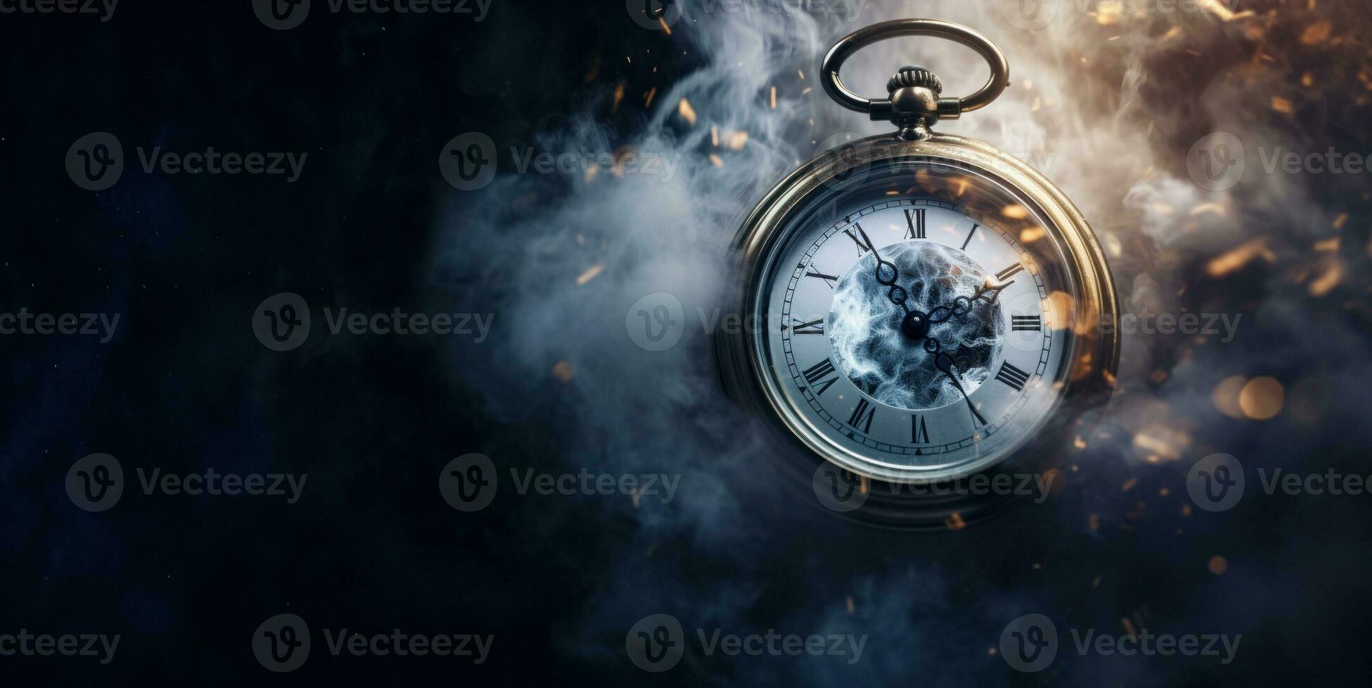 Burning alarm clock on fire background. Time is running out concept. AI Generative photo