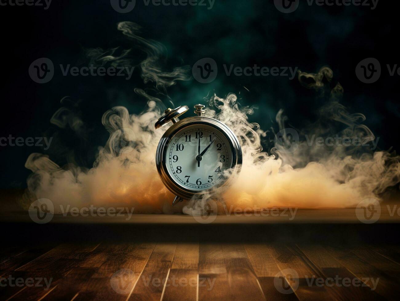 Burning alarm clock on fire background. Time is running out concept. AI Generative photo