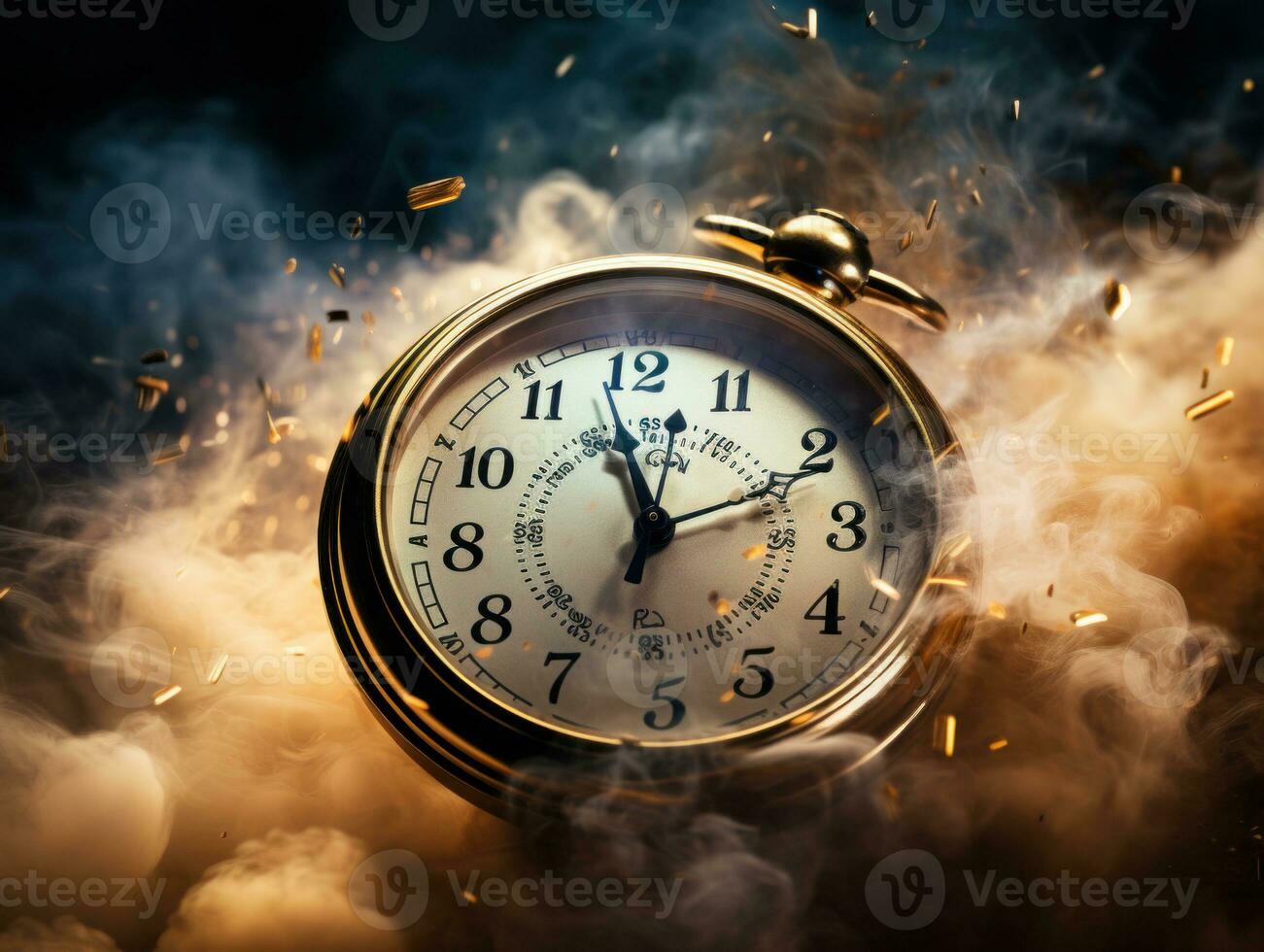 Burning alarm clock on fire background. Time is running out concept. AI Generative photo