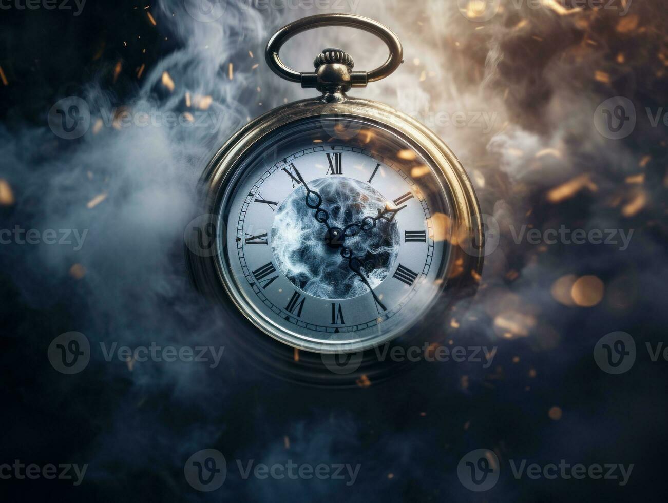 Burning alarm clock on fire background. Time is running out concept. AI Generative photo