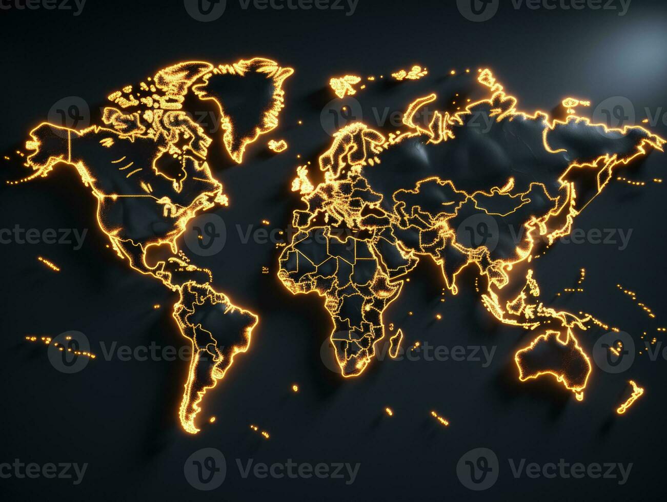 Map of the world with glowing lines on dark background. 3d rendering. AI Generative photo