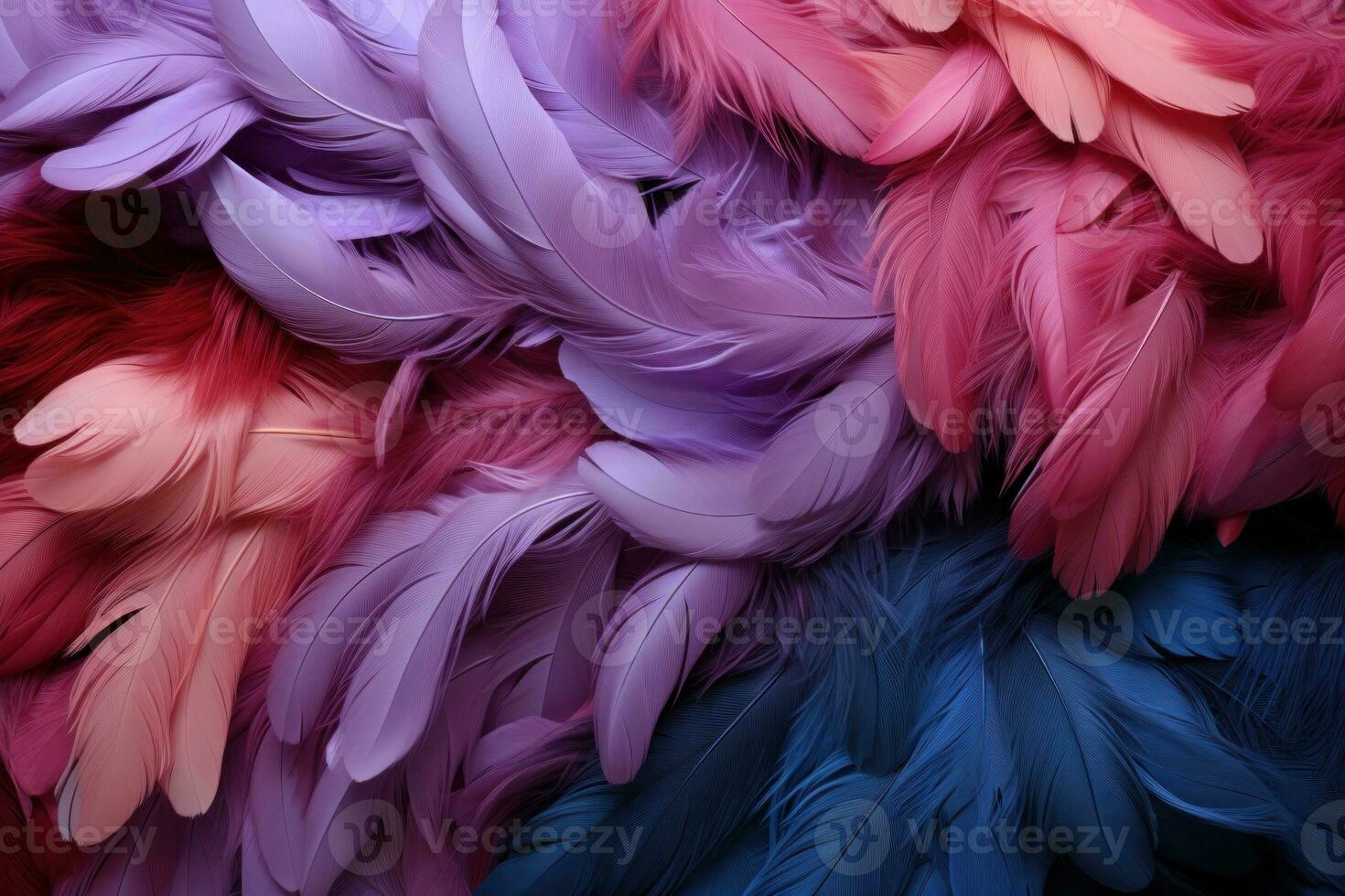 Multicolored feathers background. Close-up of colorful feathers. AI Generative photo