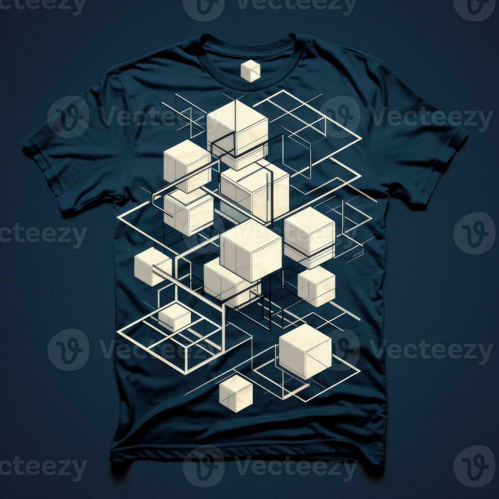 Abstract t-shirt design with geometric pattern on dark background. 3D Rendering. AI Generative photo