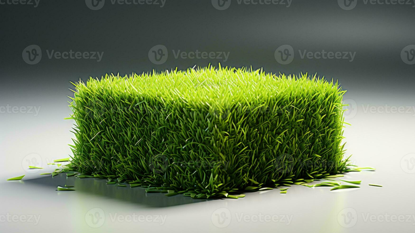 3d rendering of green grass cube in gray background with copy space. AI Generative photo