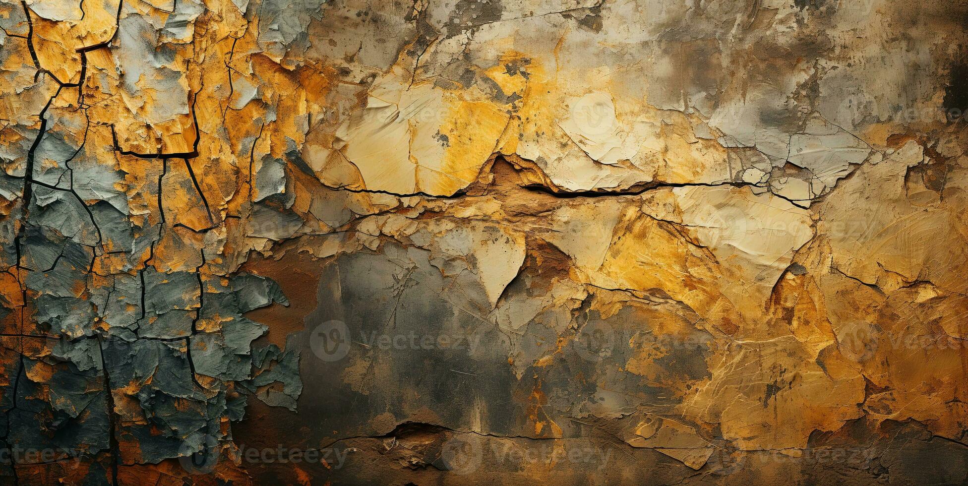 old cracked gold color marble or concrete texture background for design with copy space for text or image. AI Generative photo