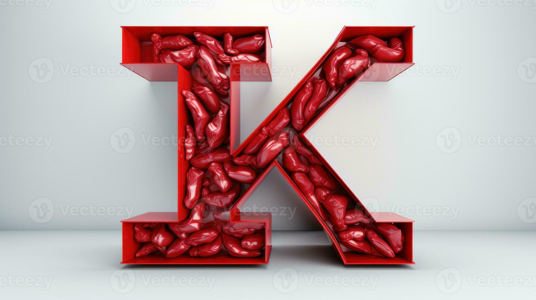 Letter K made from red beans on a white background. 3d rendering. AI Generative photo