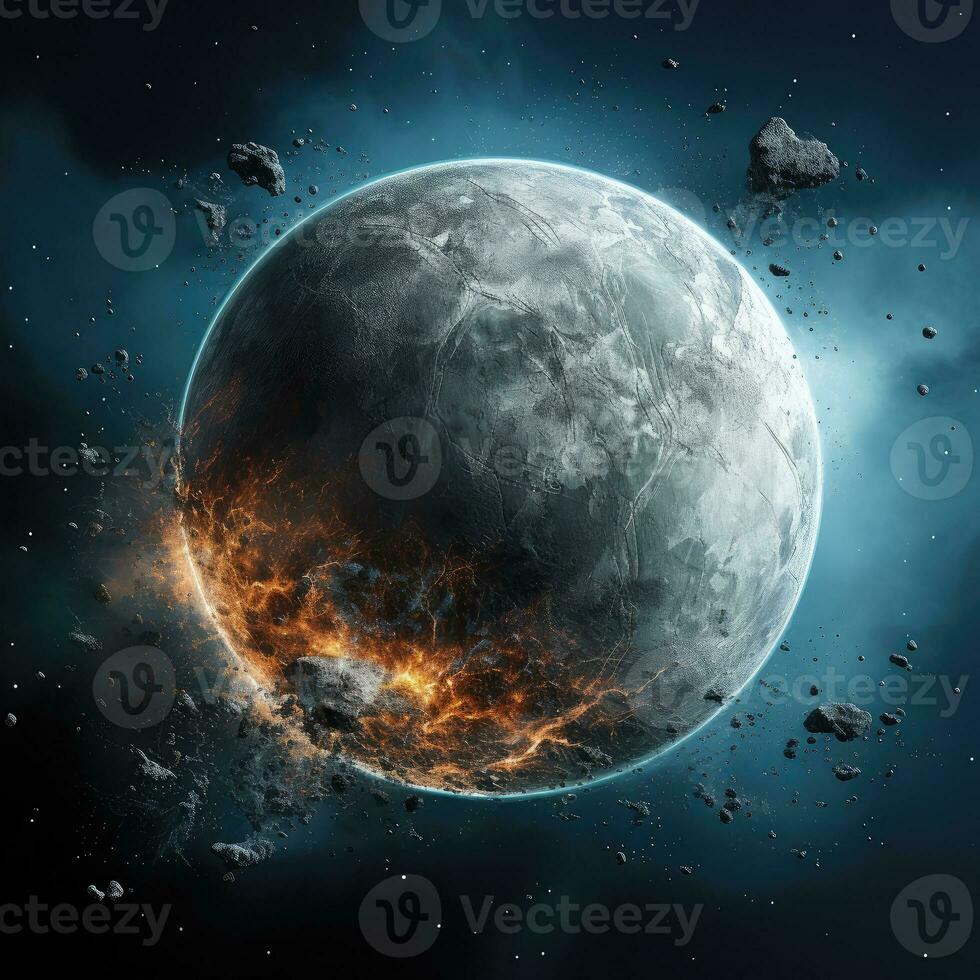 Planet Earth in space and explosions on it. Great fires around the world as a result of meteor strike. Elements of this image provided by NASA AI Generative photo