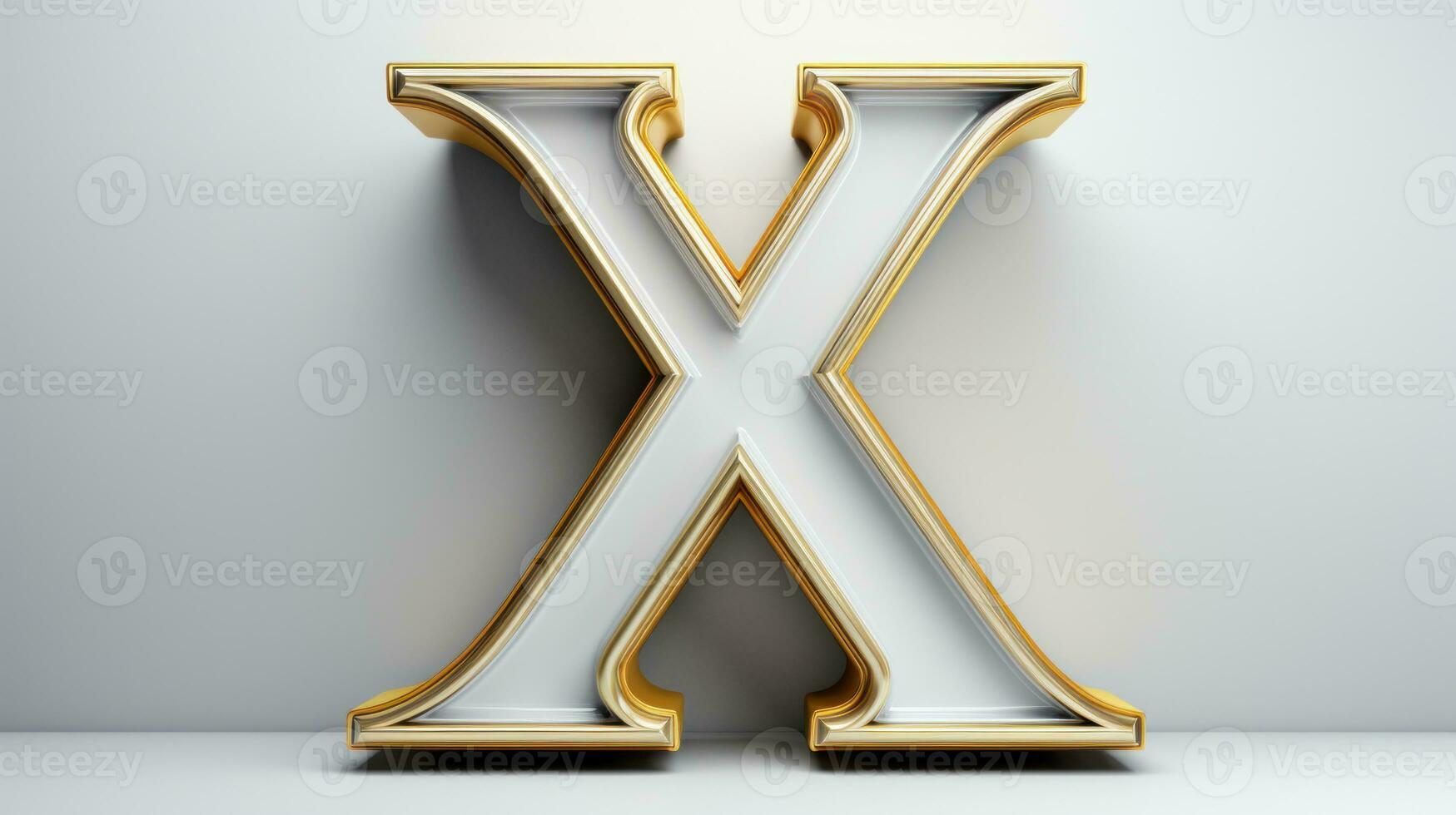 Metal letter X uppercase on white background. 3d rendering. AI Generative photo