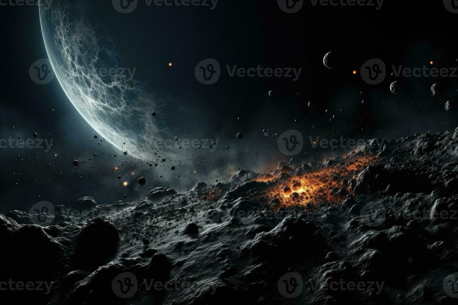 Planet Earth in space and explosions on it. Great fires around the world as a result of meteor strike. Elements of this image provided by NASA AI Generative photo