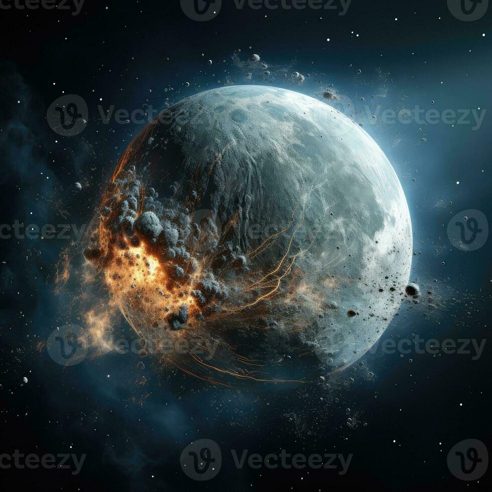 Planet Earth in space and explosions on it. Great fires around the world as a result of meteor strike. Elements of this image provided by NASA AI Generative photo