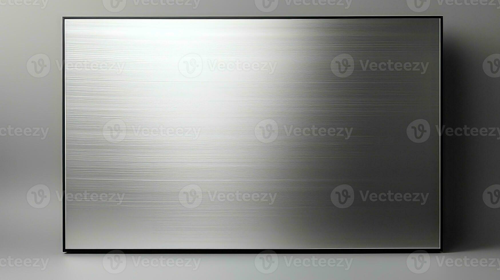 Metal plate on a gray background. 3d rendering, mock up. AI Generative photo