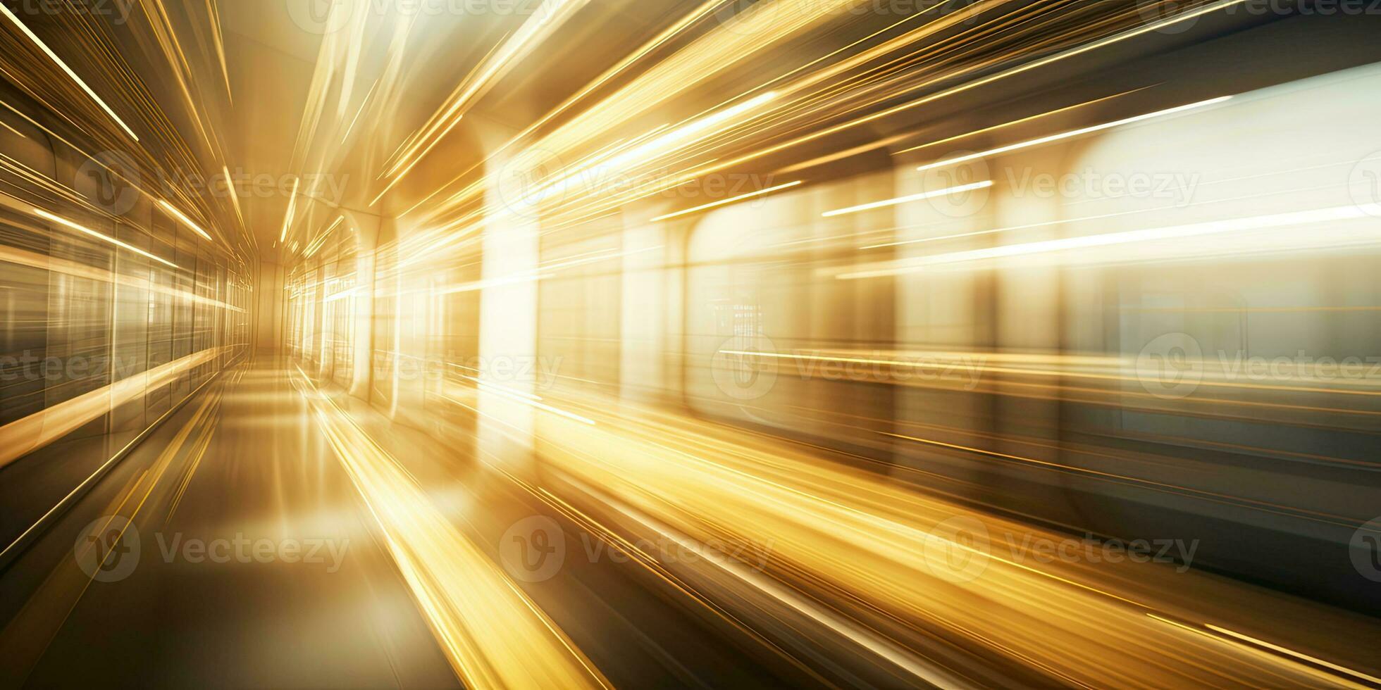 Motion blur of a train moving through the sand dunes at sunset. AI Generative photo