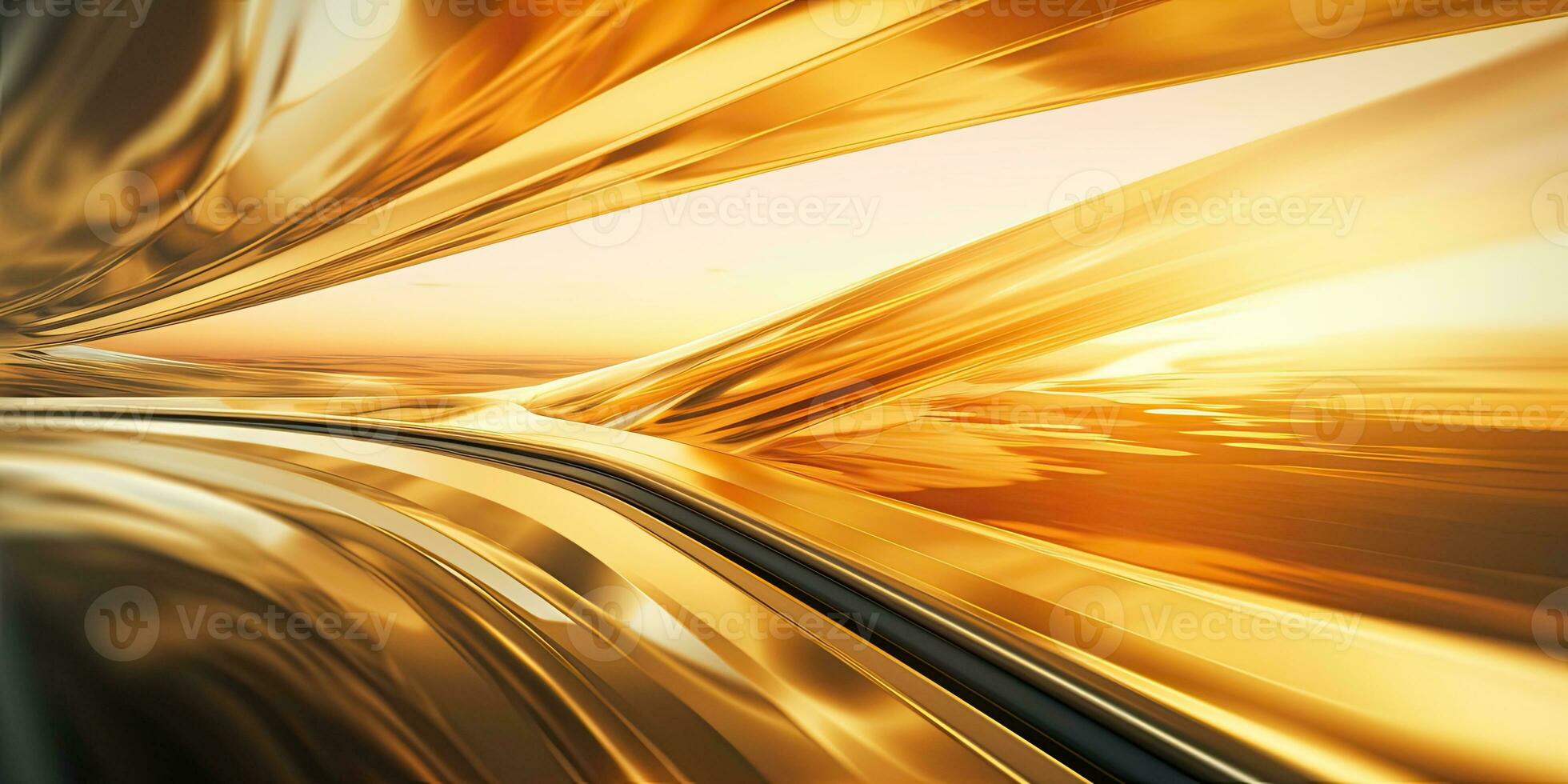 Motion blur of a train moving through the sand dunes at sunset. AI Generative photo