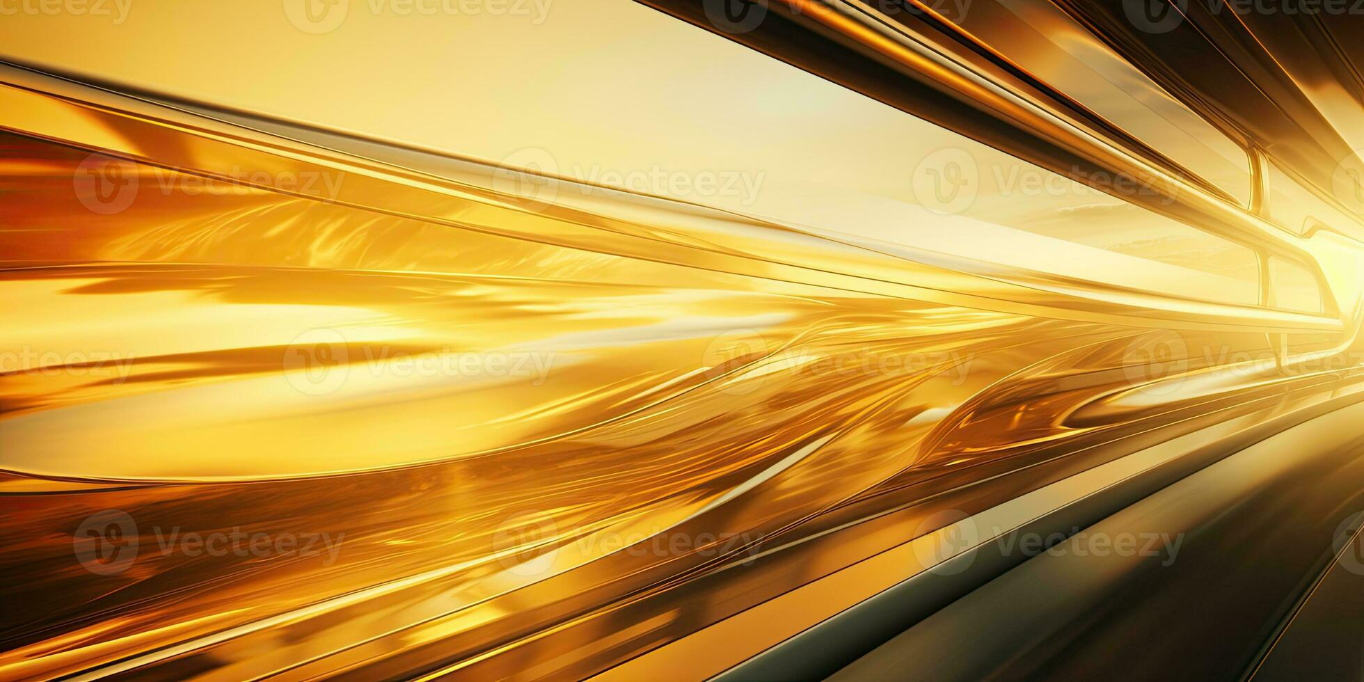 Motion blur of a train moving through the sand dunes at sunset. AI Generative photo