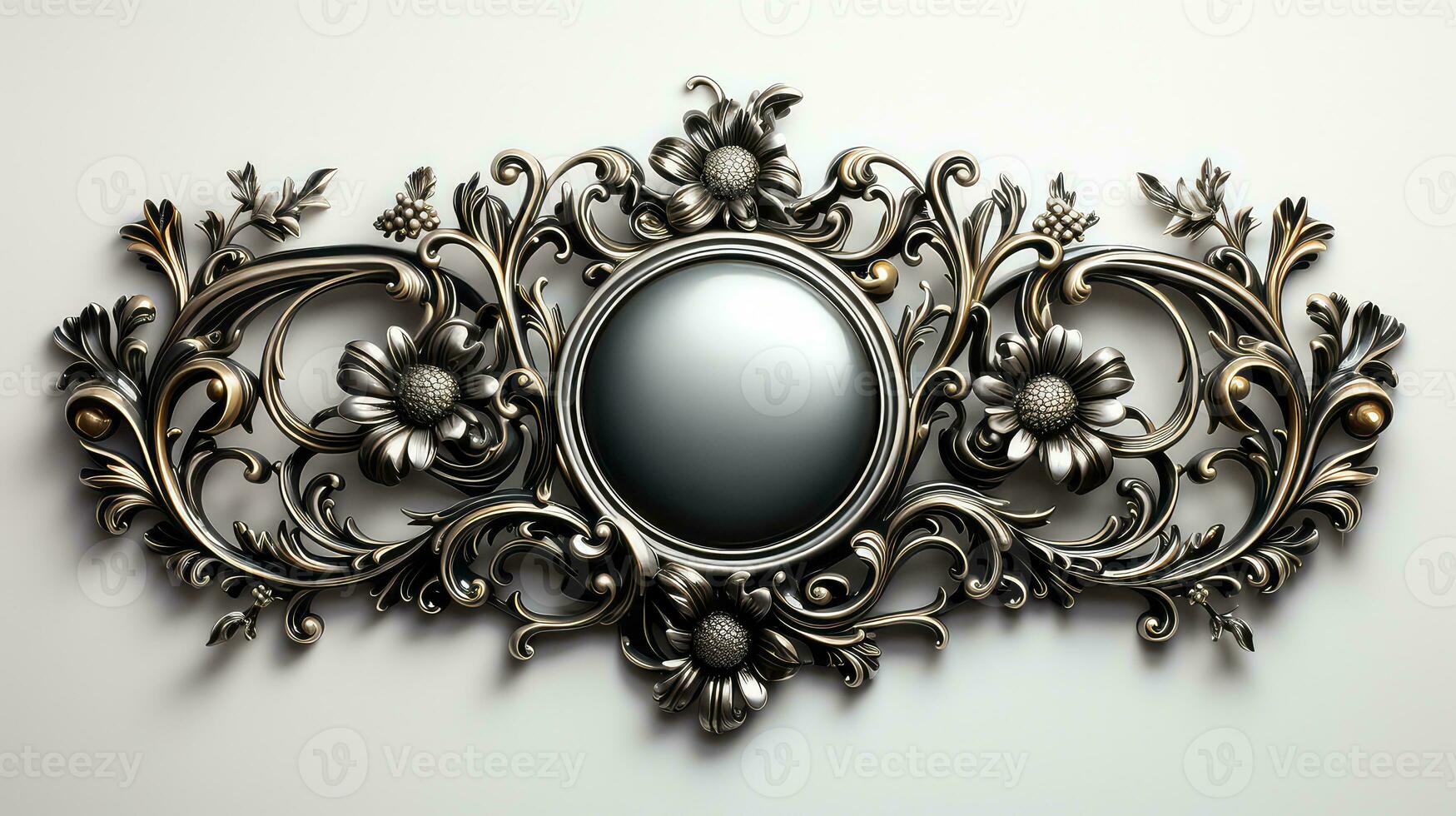 Vintage frame with floral ornament in Victorian style. 3D rendering. AI Generative photo