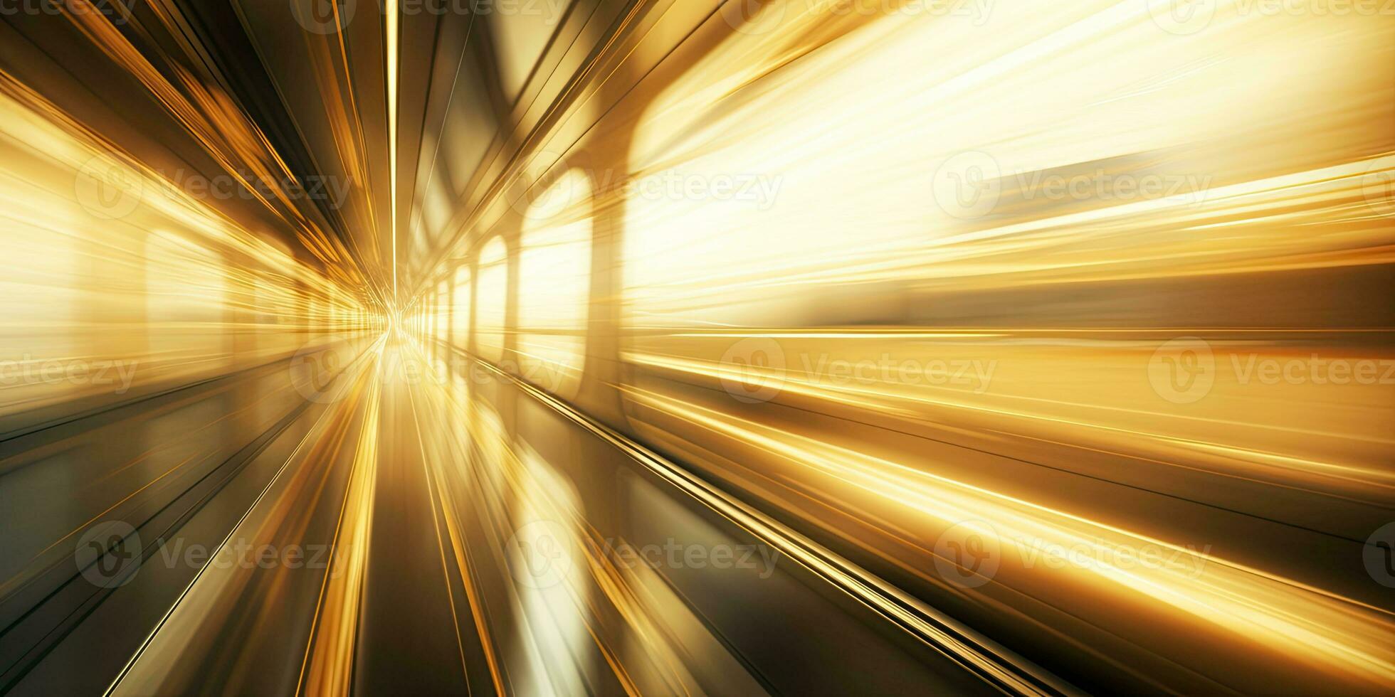 Motion blur of a train moving through the sand dunes at sunset. AI Generative photo