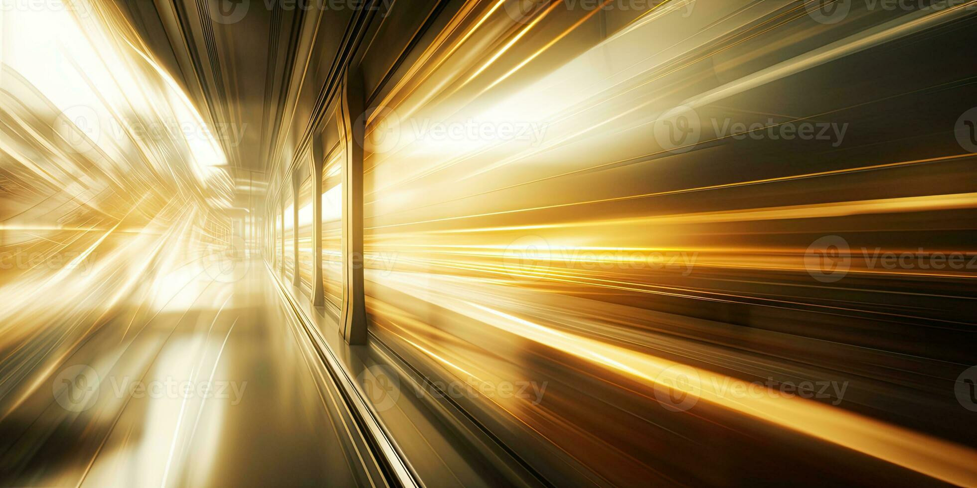 Motion blur of a train moving through the sand dunes at sunset. AI Generative photo