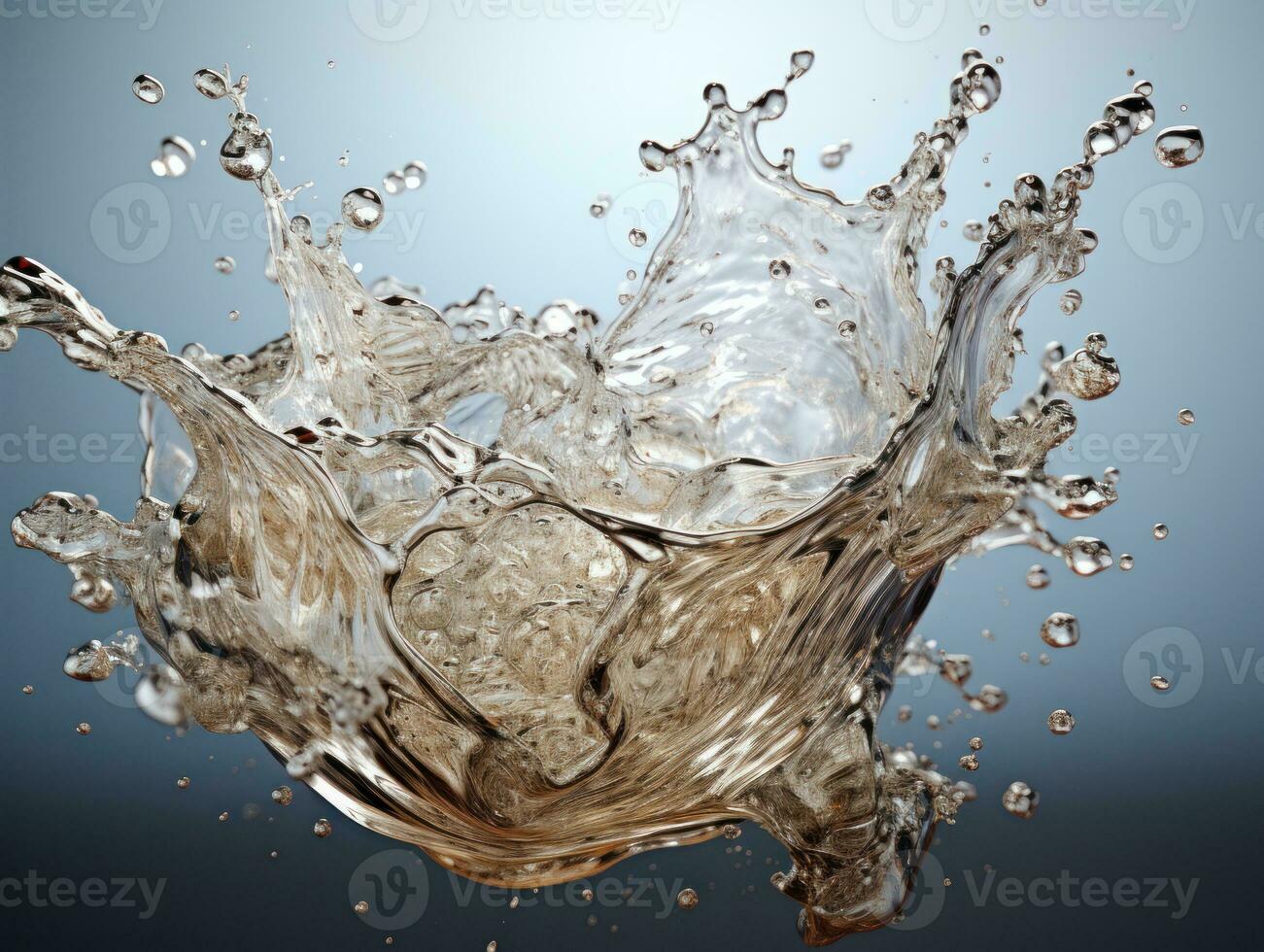 water splash macro close up isolated on blue background with clipping path. AI Generative photo