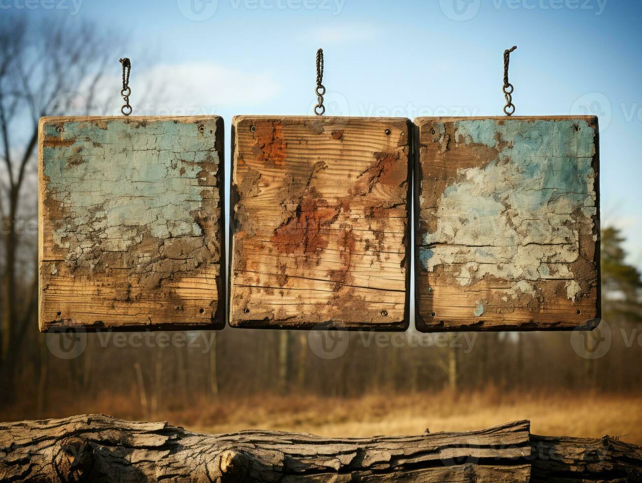 Old rusty wooden breakwaters in the forest. Shallow depth of field. AI Generative photo